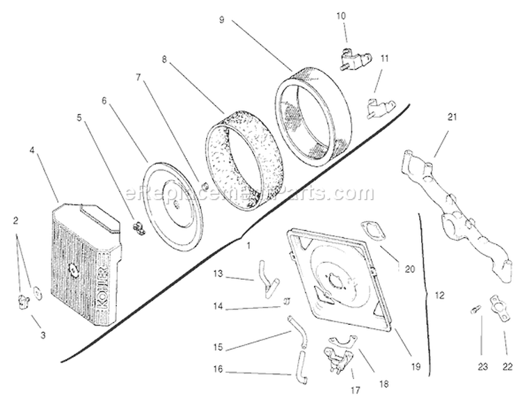 Air Intake / Filtration Assembly Kohler Cv18s-Ps-61528 And Cv18s-Ps-61529 Diagram and Parts List for 72087 210000001-210999999 - 2001 Toro Lawn Tractor