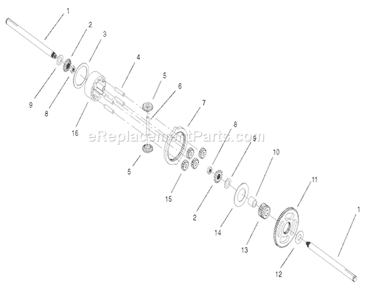 Differential Gear Assembly Diagram and Parts List for 72087 210000001-210999999 - 2001 Toro Lawn Tractor
