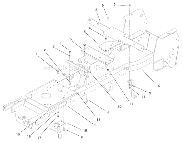 Frame Assembly Diagram and Parts List for 72087 210000001-210999999 - 2001 Toro Lawn Tractor