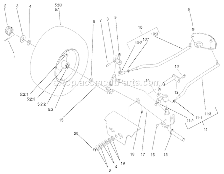 Front Axle Assembly Diagram and Parts List for 72087 210000001-210999999 - 2001 Toro Lawn Tractor