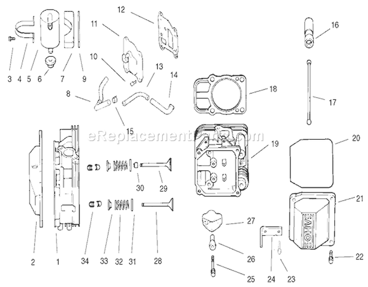 Head / Valve / Breather Assembly Kohler Cv18s-Ps-61528 And Cv18s-Ps-61529 Diagram and Parts List for 72087 210000001-210999999 - 2001 Toro Lawn Tractor