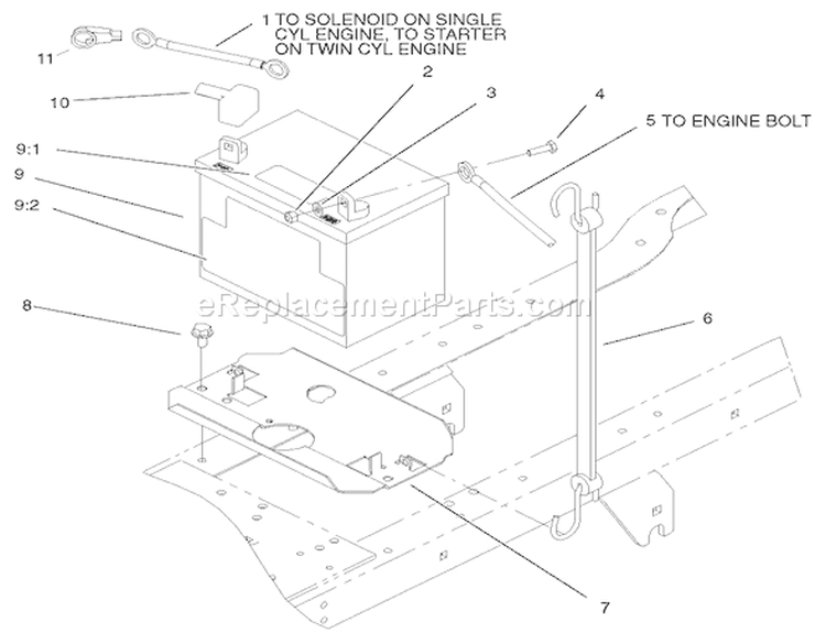 Battery Assembly Diagram and Parts List for 72087 210000001-210999999 - 2001 Toro Lawn Tractor