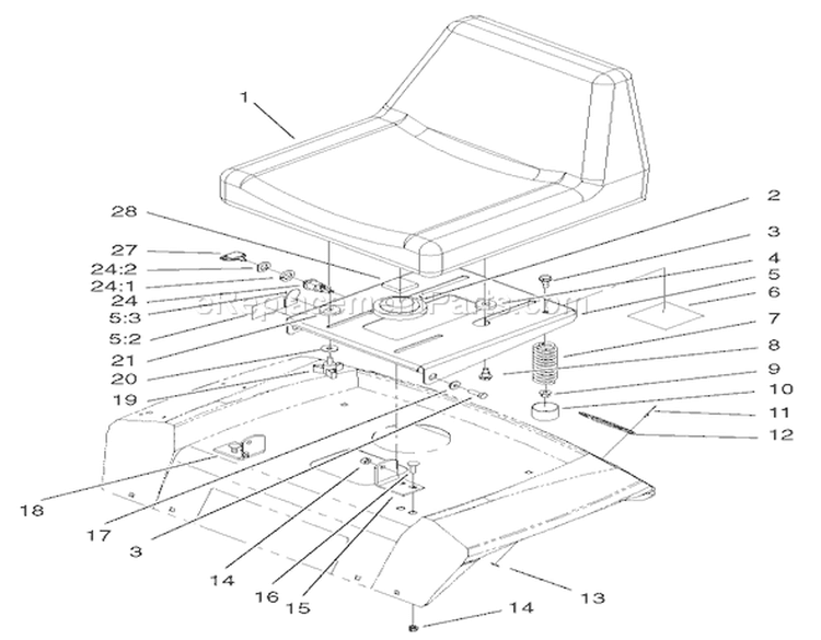 Seat Assembly Diagram and Parts List for 72087 210000001-210999999 - 2001 Toro Lawn Tractor