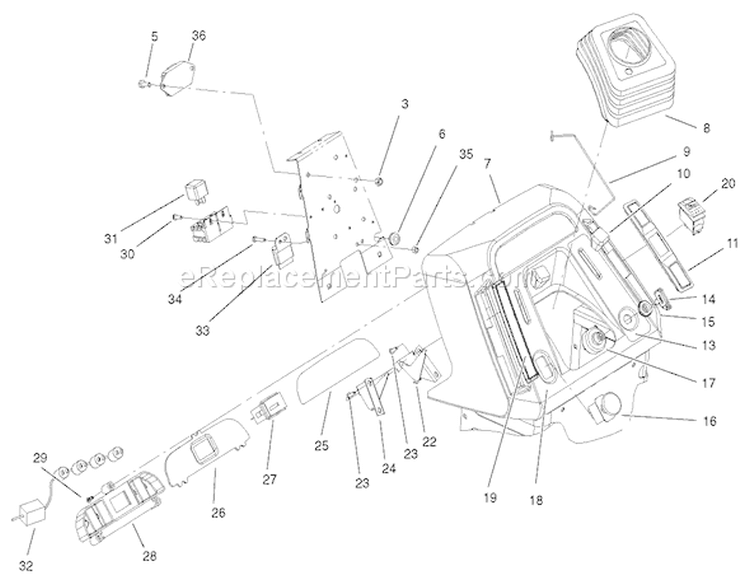 Dash Assembly Diagram and Parts List for 72087 210000001-210999999 - 2001 Toro Lawn Tractor