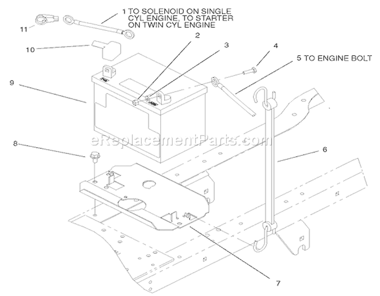 Battery Assembly Diagram and Parts List for 72107 230000001-230999999 - 2003 Toro Lawn Tractor