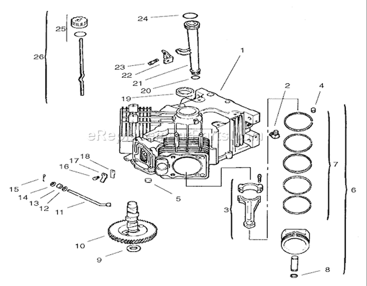 Crankcase Diagram and Parts List for 72107 230000001-230999999 - 2003 Toro Lawn Tractor