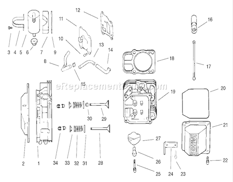 Head / Valve / Breather Diagram and Parts List for 72107 230000001-230999999 - 2003 Toro Lawn Tractor