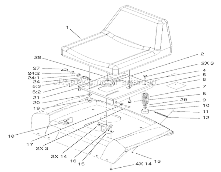 Seat Assembly Diagram and Parts List for 72107 230000001-230999999 - 2003 Toro Lawn Tractor