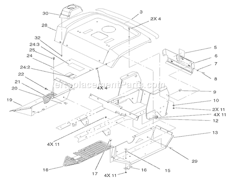 Fender and Footrest Diagram and Parts List for 72107 230000001-230999999 - 2003 Toro Lawn Tractor
