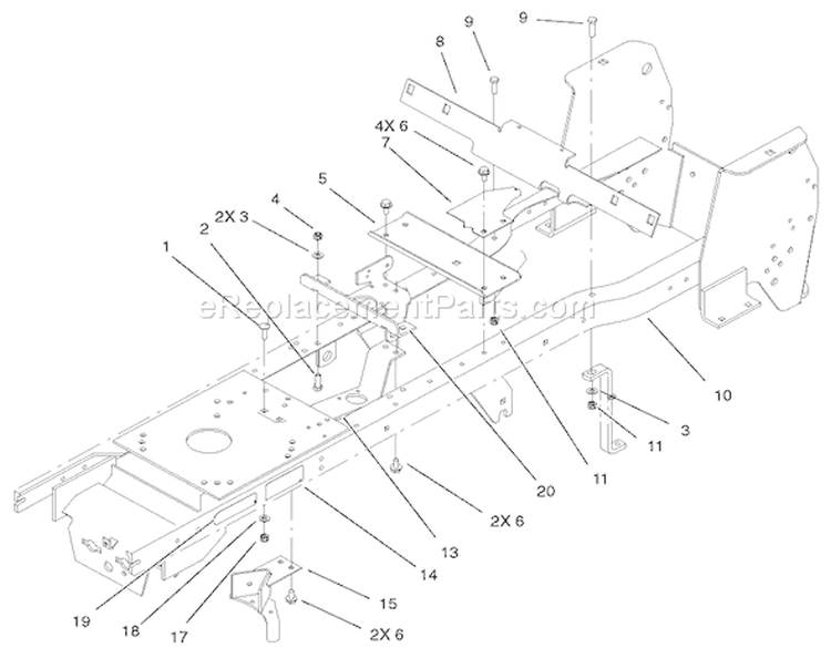 Frame Assembly Diagram and Parts List for 72107 230000001-230999999 - 2003 Toro Lawn Tractor