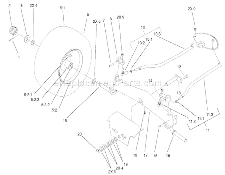 Front Axle Assembly Diagram and Parts List for 72107 230000001-230999999 - 2003 Toro Lawn Tractor