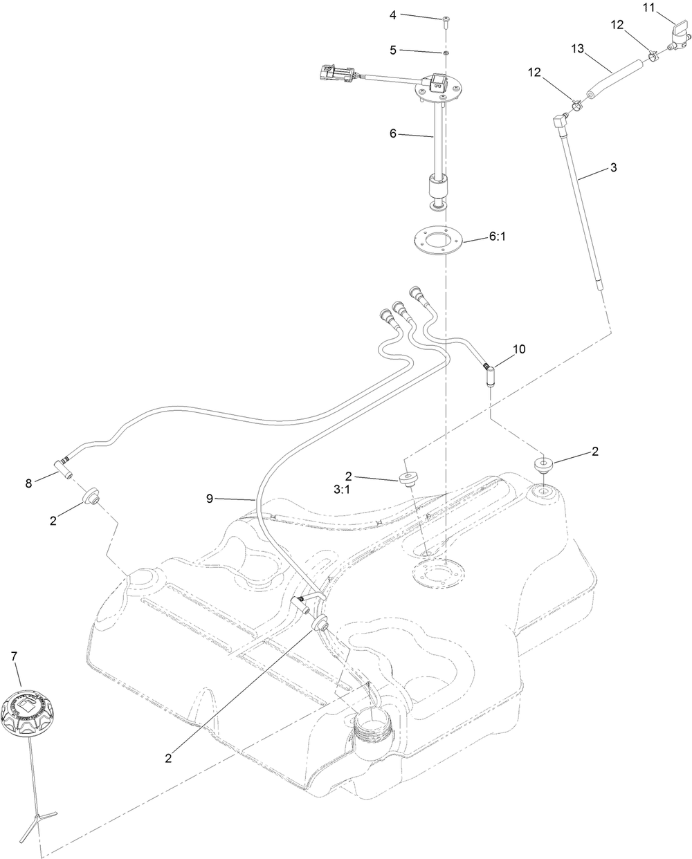 Fuel Tank Assembly Diagram and Parts List for 74919TE 400000000-401899999 Toro Lawn Mower
