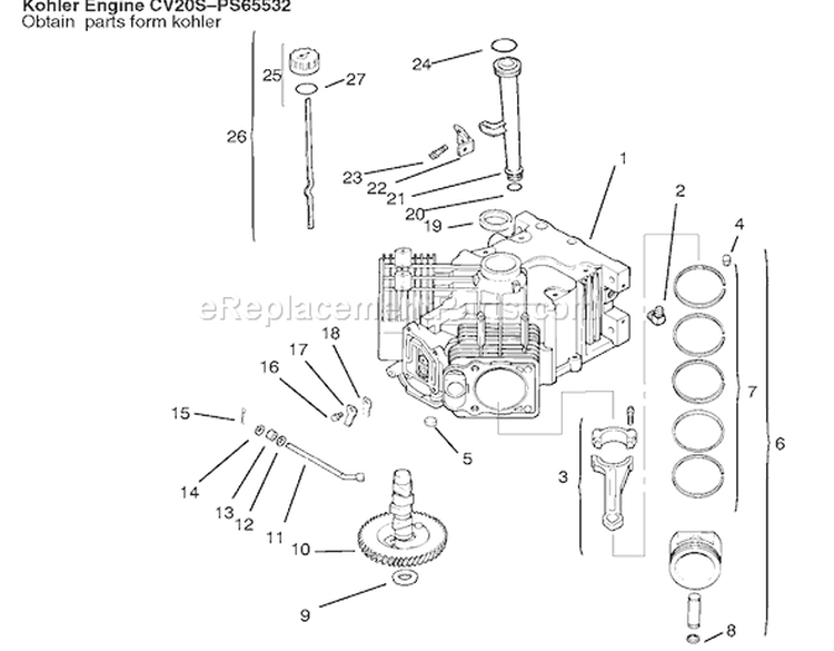 Crankcase Diagram and Parts List for 72110 6900001-6999999 - 1996 Toro Lawn Tractor