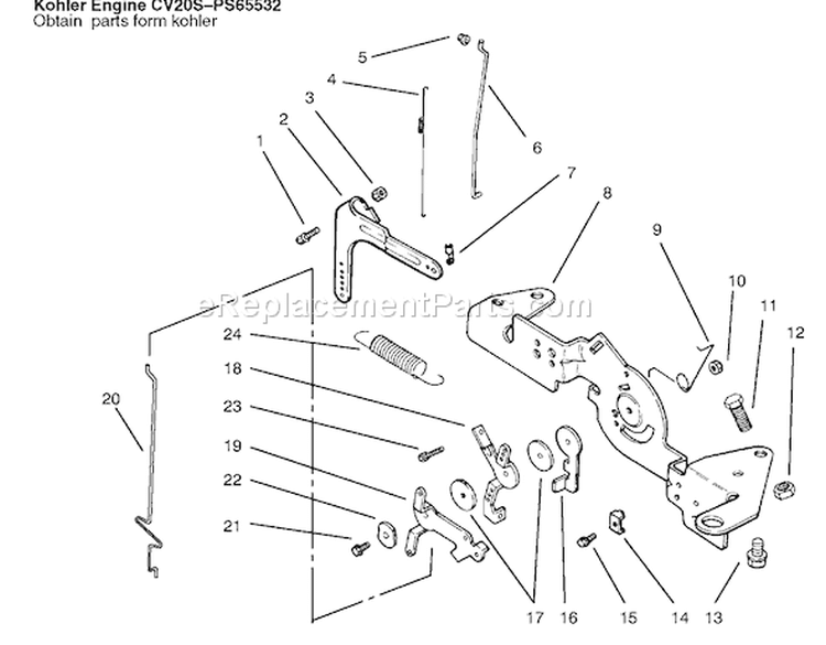 Engine Controls Diagram and Parts List for 72110 6900001-6999999 - 1996 Toro Lawn Tractor