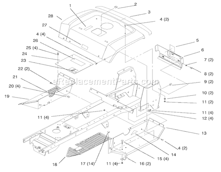 Fender and Footrest Diagram and Parts List for 72110 6900001-6999999 - 1996 Toro Lawn Tractor