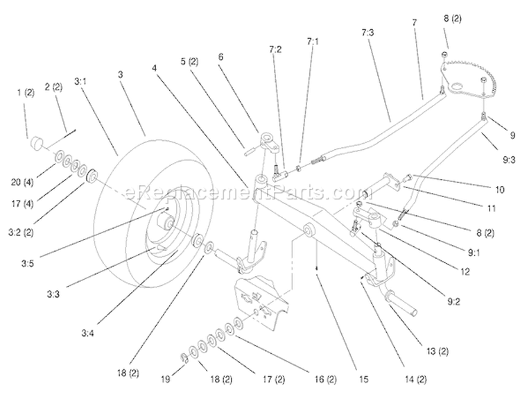 Front Axle Diagram and Parts List for 72110 6900001-6999999 - 1996 Toro Lawn Tractor