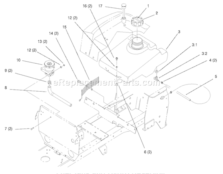 Fuel Tank and Hydro Reservoir Diagram and Parts List for 72110 6900001-6999999 - 1996 Toro Lawn Tractor