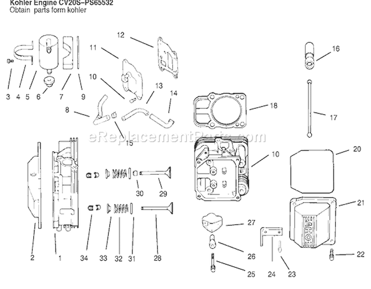 Head/ Valve/ Breather Diagram and Parts List for 72110 6900001-6999999 - 1996 Toro Lawn Tractor