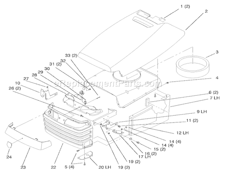 Hood And Grill Diagram and Parts List for 72110 6900001-6999999 - 1996 Toro Lawn Tractor