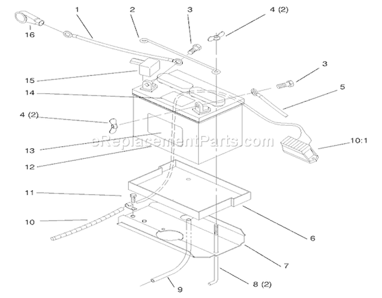 Battery Diagram and Parts List for 72110 6900001-6999999 - 1996 Toro Lawn Tractor