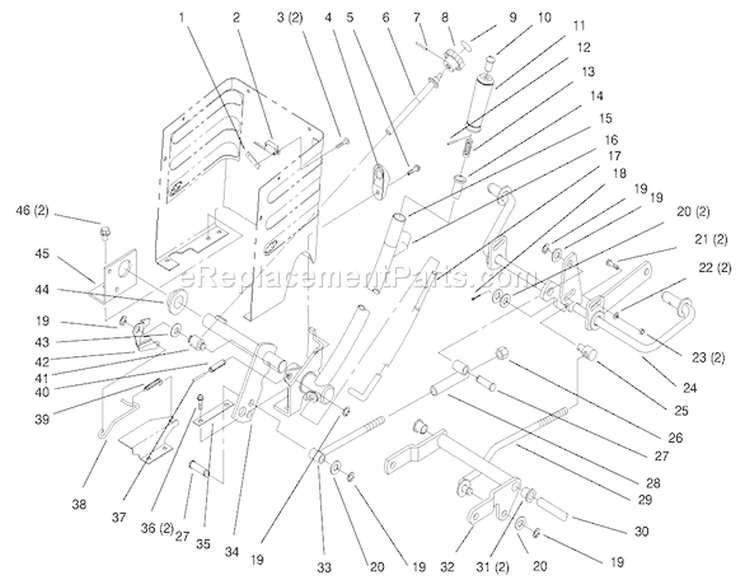 Lift Lever Arm and Height-Of-Cut Diagram and Parts List for 72110 6900001-6999999 - 1996 Toro Lawn Tractor