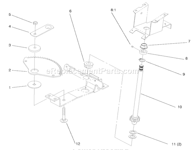 Lower Steering Diagram and Parts List for 72110 6900001-6999999 - 1996 Toro Lawn Tractor