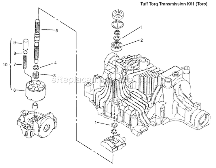Pump Shaft Diagram and Parts List for 72110 6900001-6999999 - 1996 Toro Lawn Tractor