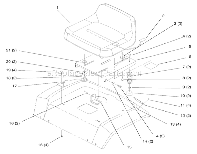 Seat Diagram and Parts List for 72110 6900001-6999999 - 1996 Toro Lawn Tractor