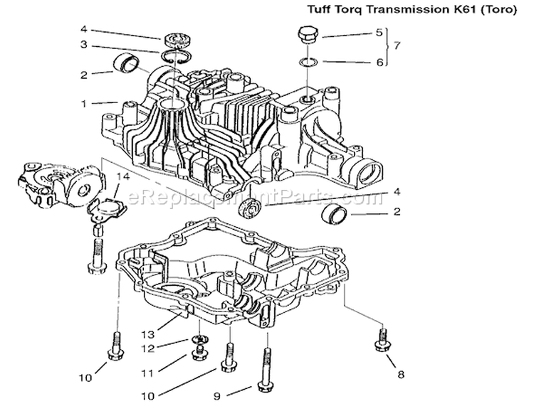 Transaxle Case Diagram and Parts List for 72110 6900001-6999999 - 1996 Toro Lawn Tractor