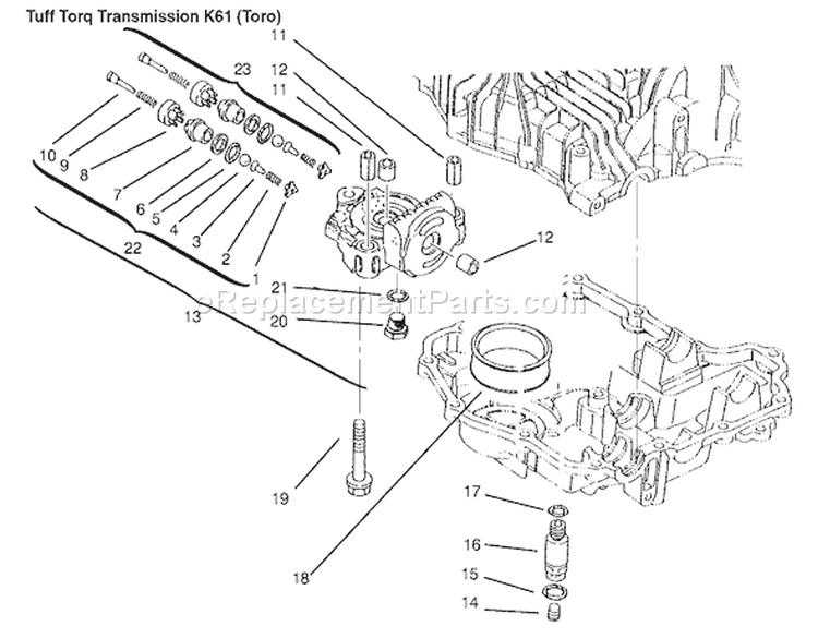 Center Case Diagram and Parts List for 72110 6900001-6999999 - 1996 Toro Lawn Tractor