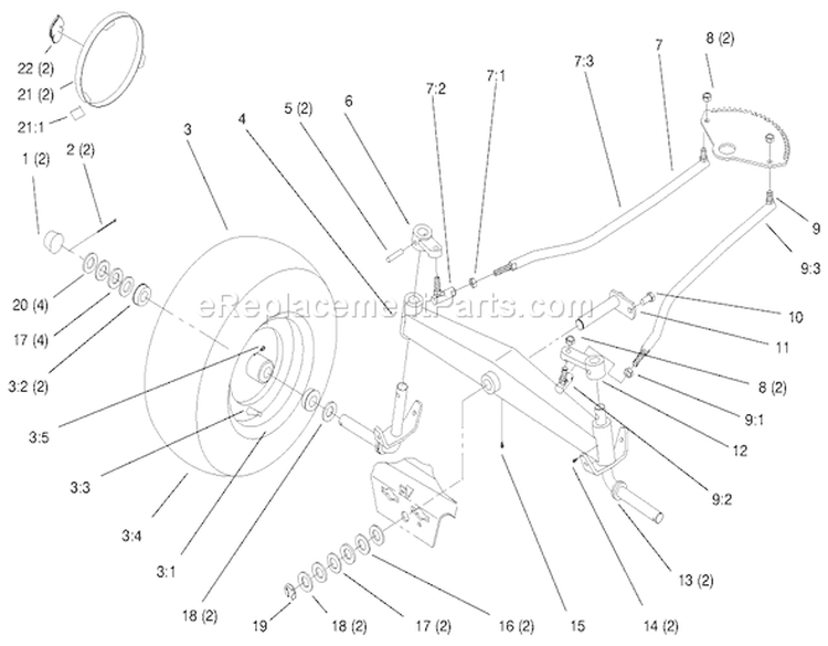 Front Axle Diagram and Parts List for 72110 7900001-7999999 - 1997 Toro Lawn Tractor