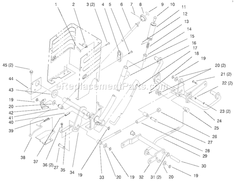 Lift Lever Arm and Height-Of-Cut Diagram and Parts List for 72110 7900001-7999999 - 1997 Toro Lawn Tractor