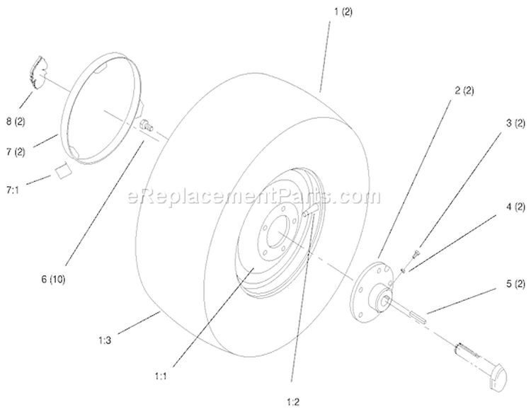 Rear Wheel Diagram and Parts List for 72110 7900001-7999999 - 1997 Toro Lawn Tractor