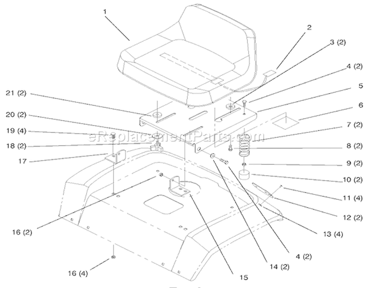 Seat Diagram and Parts List for 72110 7900001-7999999 - 1997 Toro Lawn Tractor