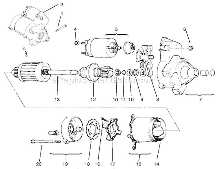 Starting System Diagram and Parts List for 72110 7900001-7999999 - 1997 Toro Lawn Tractor
