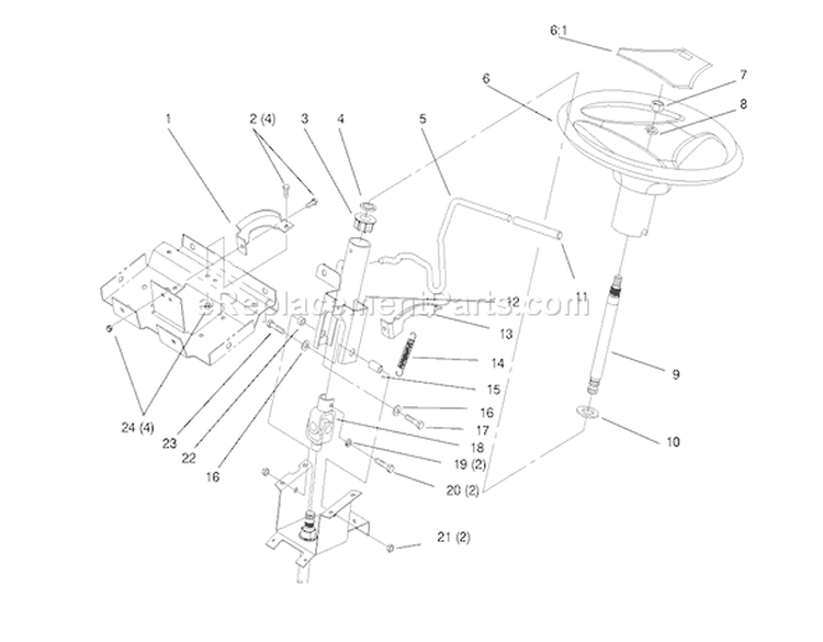 Steering Wheel And Tilt Diagram and Parts List for 72110 7900001-7999999 - 1997 Toro Lawn Tractor