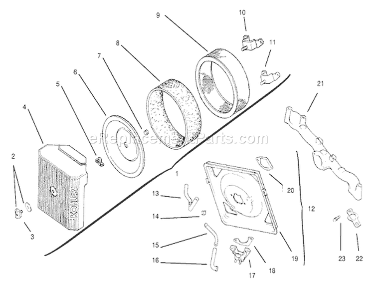Air Intake / Filtration Diagram and Parts List for 72110 8900001-8900599 - 1998 Toro Lawn Tractor