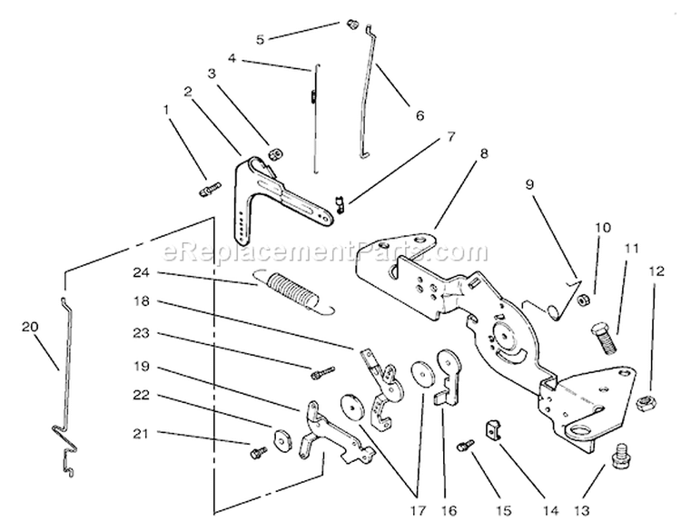 Engine Controls Diagram and Parts List for 72110 8900001-8900599 - 1998 Toro Lawn Tractor
