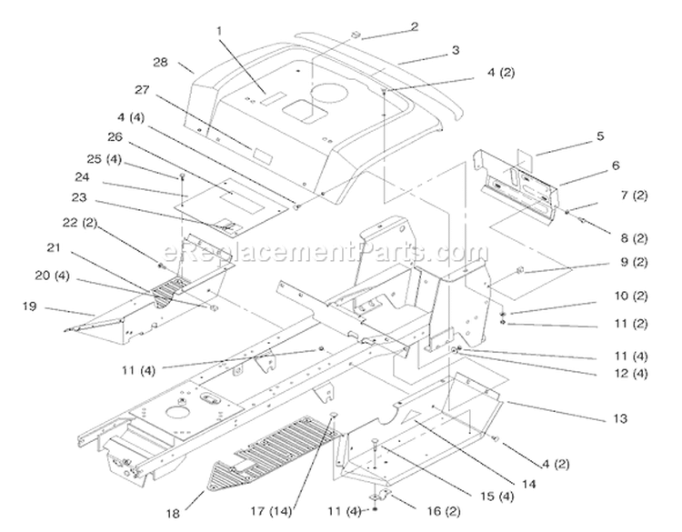 Fender and Footrest Diagram and Parts List for 72110 8900001-8900599 - 1998 Toro Lawn Tractor