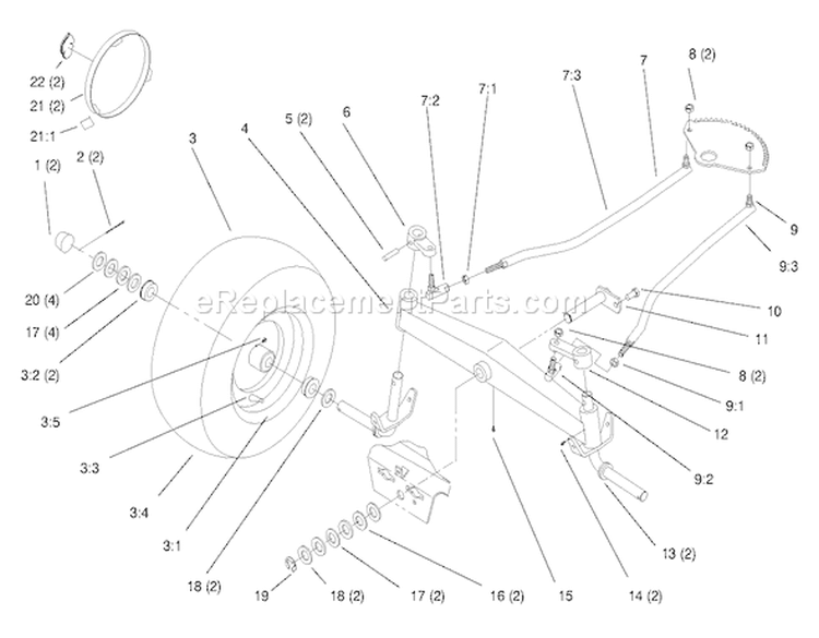 Front Axle Diagram and Parts List for 72110 8900001-8900599 - 1998 Toro Lawn Tractor