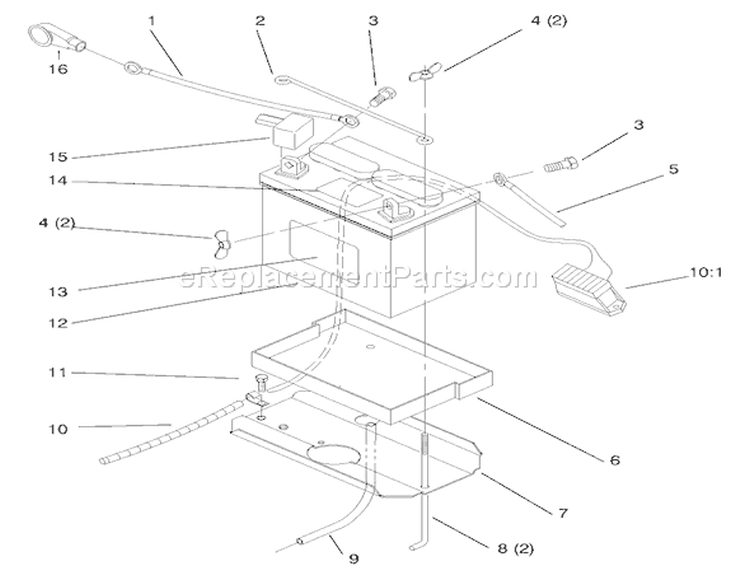 Battery Diagram and Parts List for 72110 8900001-8900599 - 1998 Toro Lawn Tractor