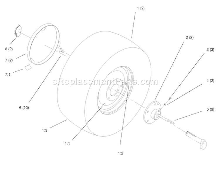 Rear Wheel Diagram and Parts List for 72110 8900001-8900599 - 1998 Toro Lawn Tractor