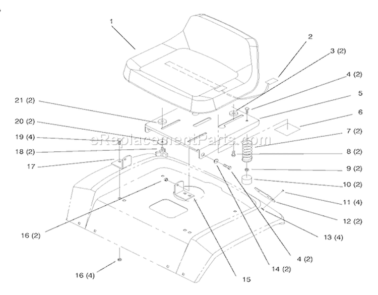 Seat Diagram and Parts List for 72110 8900001-8900599 - 1998 Toro Lawn Tractor