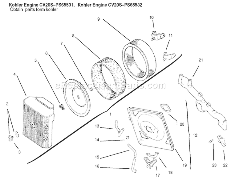 Air Intake / Filtration Diagram and Parts List for 72115 9900001-9999999 - 1999 Toro Lawn Tractor