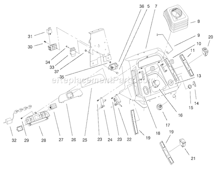 Dash Assembly Diagram and Parts List for 72115 9900001-9999999 - 1999 Toro Lawn Tractor