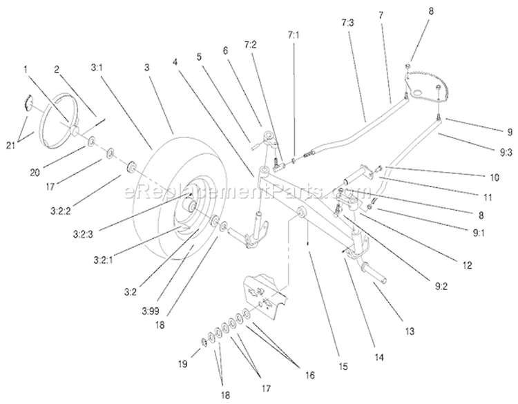 Front Axle Assembly Diagram and Parts List for 72115 9900001-9999999 - 1999 Toro Lawn Tractor