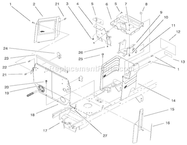 Hoodstand & Firewall Assembly Diagram and Parts List for 72115 9900001-9999999 - 1999 Toro Lawn Tractor