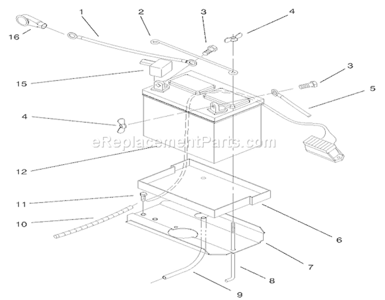 Battery Assembly Diagram and Parts List for 72115 9900001-9999999 - 1999 Toro Lawn Tractor
