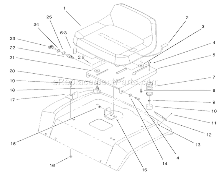 Seat Assembly Diagram and Parts List for 72115 9900001-9999999 - 1999 Toro Lawn Tractor