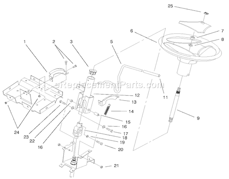 Steering Wheel & Tilt Assembly Diagram and Parts List for 72115 9900001-9999999 - 1999 Toro Lawn Tractor